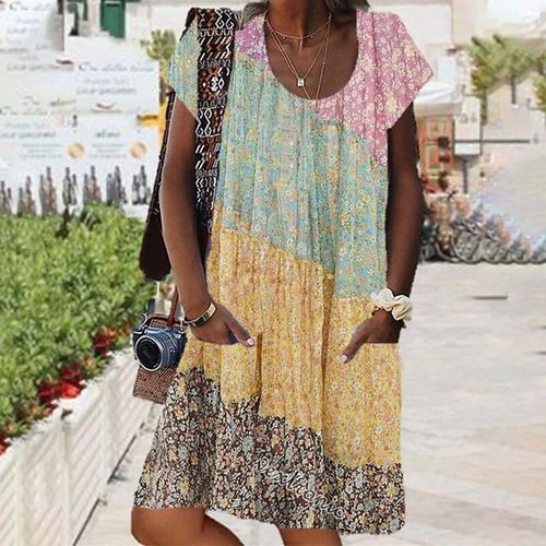 Elegant Print Short Sleeve Mini Dress