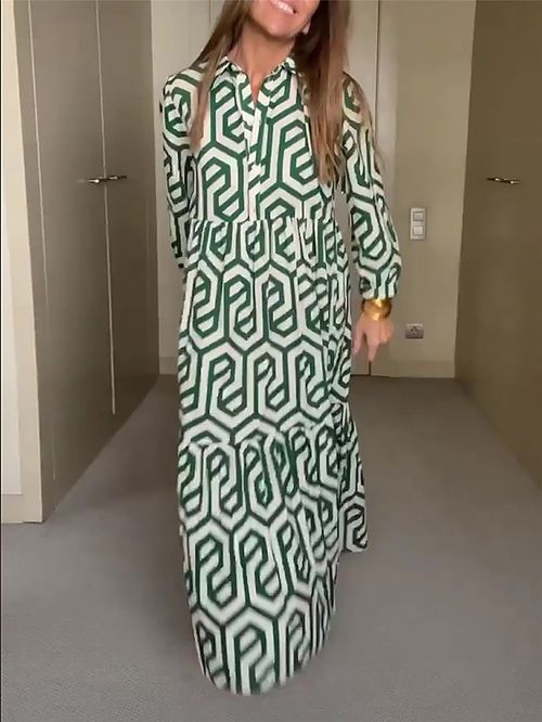 Women's Long Dress Maxi Dress Casual Dress Swing Dress Print Dress Geometry Fashion Modern Outdoor Daily Holiday Print Long Sleeve V Neck Dress Loose Fit Green Summer Spring S M L XL XXL
#9547514