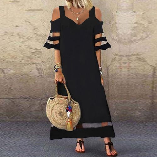 Cool Plain Black Strap Midi Dress