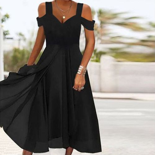 Black Plain Strap Midi Dress