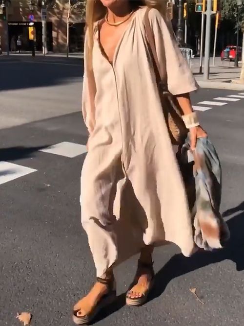 Women's Long Dress Maxi Dress Shirt Dress Casual Dress Spring Dress Plain Streetwear Modern Outdoor Daily Going out Button Split Long Sleeve V Neck Dress Regular Fit Khaki Summer Spring S M L XL XXL