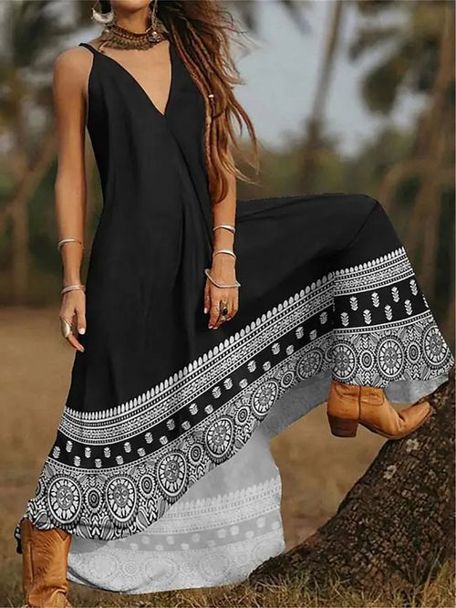 Women's Long Dress Maxi Dress Casual Dress Swing Dress Summer Dress Floral Tribal Retro Vintage Outdoor Daily Holiday Print Sleeveless Strap Dress Regular Fit Black Blue Purple Summer Spring S M L XL
#9539839