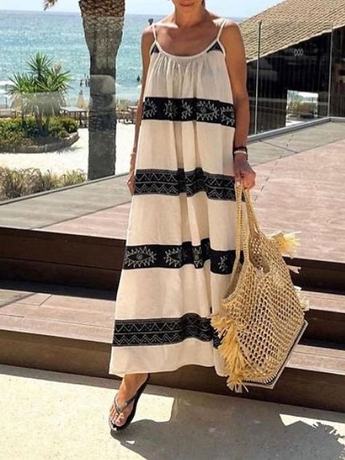 Women's Long Dress Maxi Dress Casual Dress Sundress Summer Dress Striped Streetwear Casual Outdoor Daily Going out Backless Sleeveless Strap Dress Loose Fit White Summer Spring S M L XL
#9537667