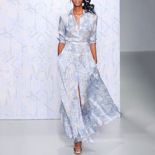 Elegant Blue Print Maxi Dress