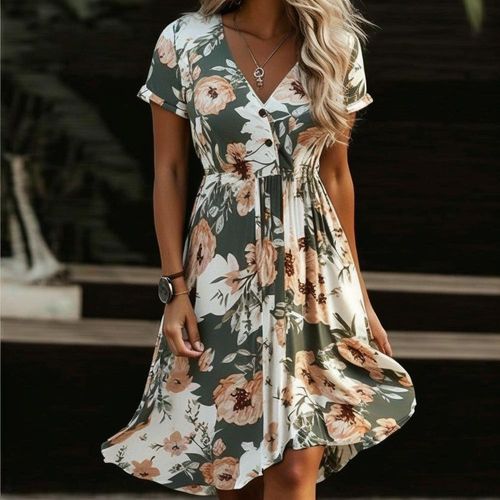 Modern Short Sleeve V-Neck Mini Dress