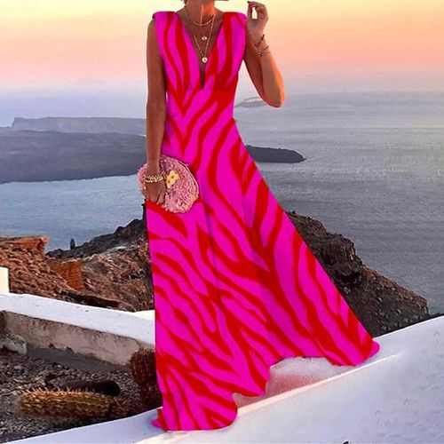 Magenta Red Zebra Print Sleeveless Maxi Dress