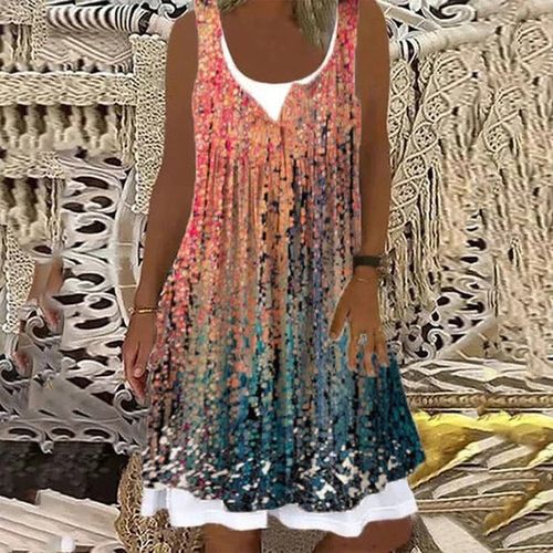 Special Print Sleeveless Round Neck Mini Dress