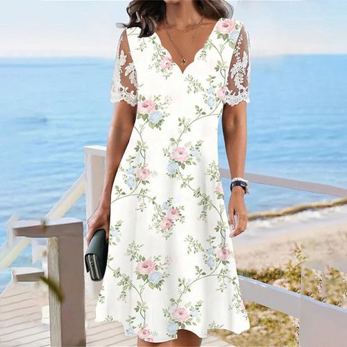 Breezy Plant Print Sheer Sleeve Mini Dress