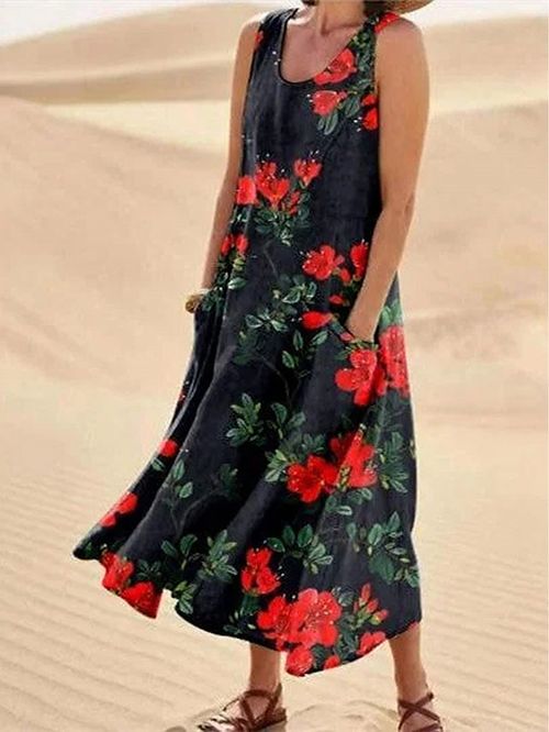 Women's Long Dress Maxi Dress Casual Dress Tank Dress Summer Dress Floral Fashion Streetwear Daily Holiday Vacation Pocket Print Sleeveless Strap Dress Loose Fit Black Summer Spring S M L XL XXL
#9554422