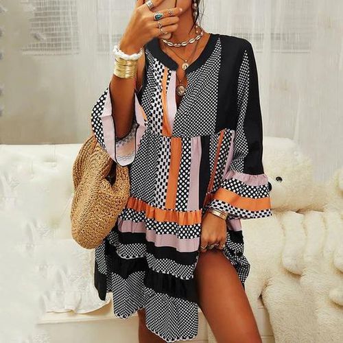 Groovy V-Neck 3/4 Sleeve Mini Dress