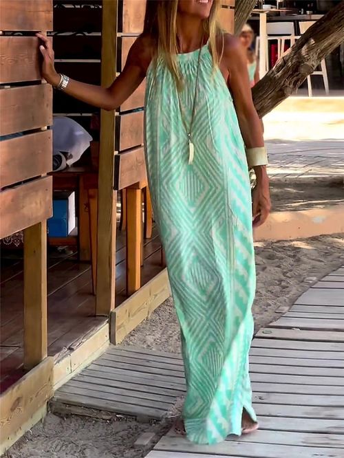 Women's Long Dress Maxi Dress Casual Dress Summer Dress Slip Dress Geometric Fashion Streetwear Daily Holiday Date Print Sleeveless Strap Dress Regular Fit Green Summer Spring S M L XL XXL
#9547516