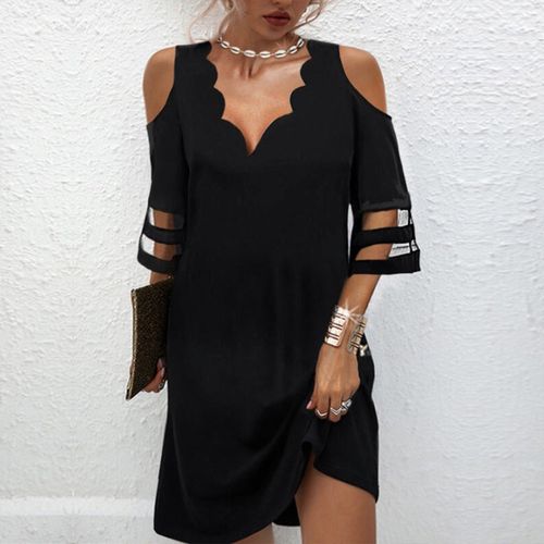 Cut-Out V-Neck Stripe Sleeve Cold Shoulder Mini Dress