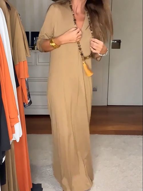 Women's Long Dress Maxi Dress Casual Dress Shift Dress Spring Dress Plain Modern Casual Outdoor Daily Going out Loose 3/4 Length Sleeve V Neck Dress Loose Fit Khaki Summer Spring S M L XL XXL
#9555163