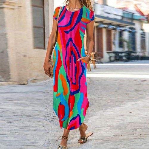 Showy Short Sleeve Round Neck Midi Dress