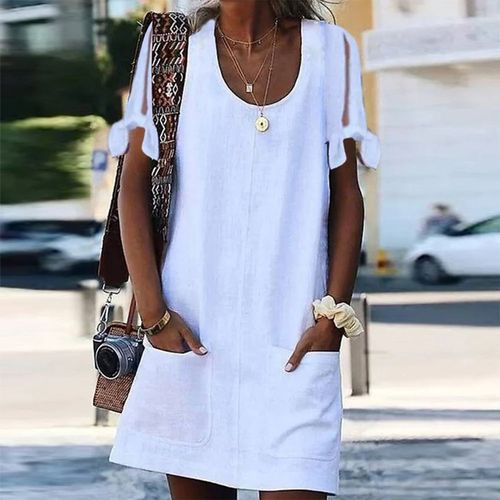 White Plain Long Sleeve Mini Dress