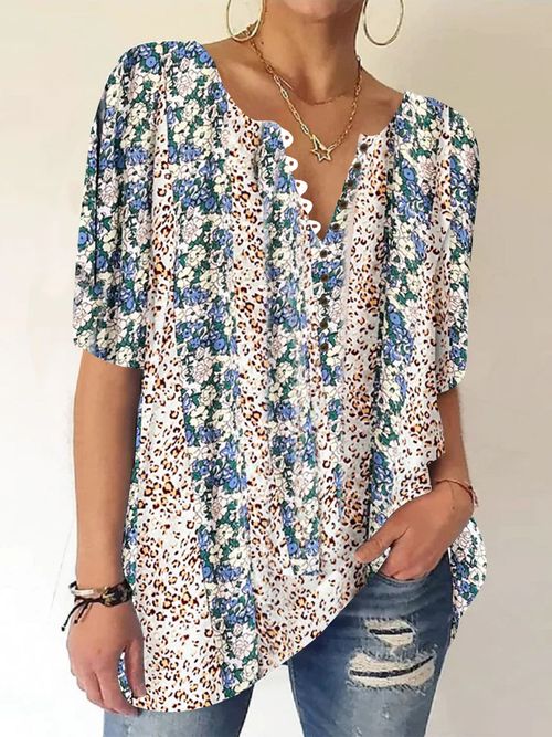 Women's Half Sleeve V-neck Floral Printed Tops