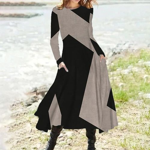 Gray Black Geometric Color Block Dress