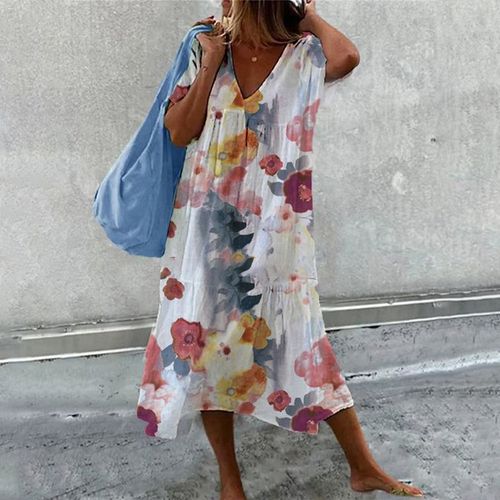 Baggy Short Sleeve Print Midi Dress