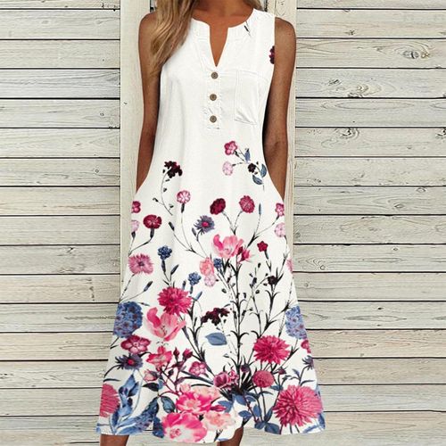 Romantic Floral Print Sleeveless Midi Dress