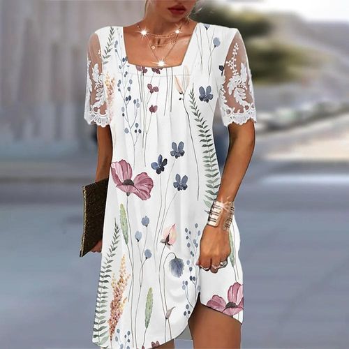 Fresh Floral Print Square Neck Mini Dress