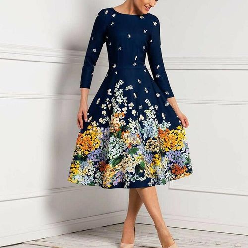 Groovy Long Sleeve Print Midi Dress