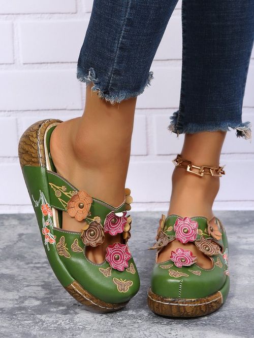 Vintage Floral Mules Clog Shoes