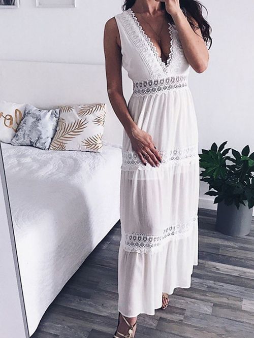 Women's Casual Dress White Dress Tank Dress Long Dress Maxi Dress Ruched Eyelet Daily Holiday Date Active Modern V Neck Sleeveless 2023 Regular Fit White Color S M L XL Size
#9551857