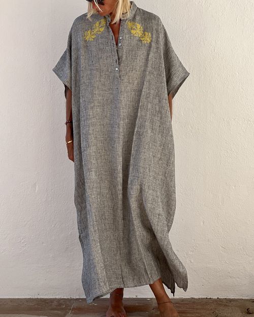 Vacation Cotton Linen Dress 492e