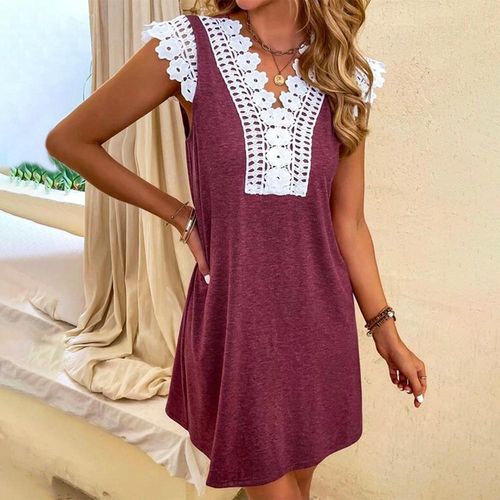 Red Color Block Short Sleeve Mini Dress