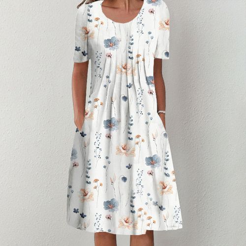 Trendy Short Sleeve Round Neck Midi Dress