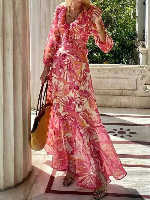 Women's Long Dress Maxi Dress Casual Dress Chiffon Dress A Line Dress Leaf Fashion Modern Outdoor Daily Holiday Ruched Ruffle 3/4 Length Sleeve V Neck Dress Regular Fit Red Summer Spring S M L XL XXL
#9538718