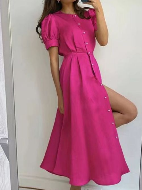 Women's Wedding Guest Dress Party Dress Swing Dress Long Dress Maxi Dress Aqua Blue Red Orange Half Sleeve Pure Color Ruched Summer Spring Fall Crew Neck Party Vacation Summer Dress 2023 S M L XL
#9551235