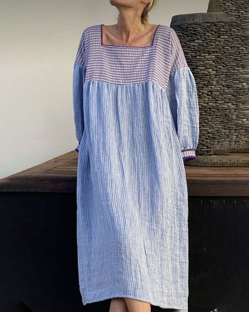 Resort-style panelled linen dress 19f1