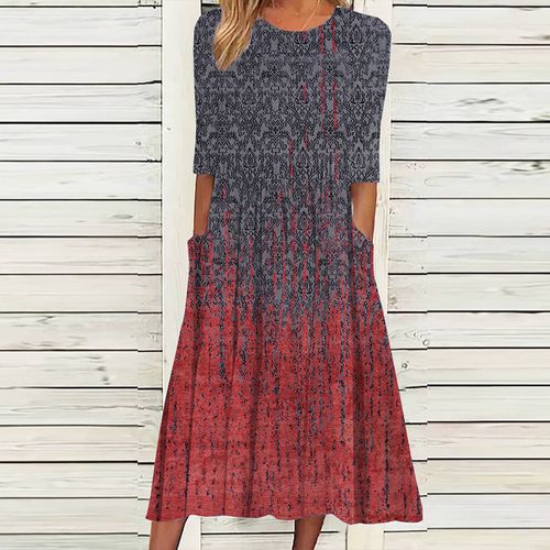 Rustic Red Blue Weathered Midi Dress