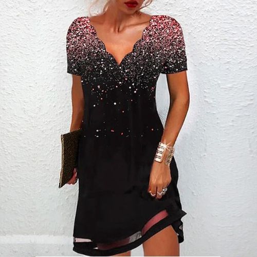 Dreamy Black Print Short Sleeve Mini Dress