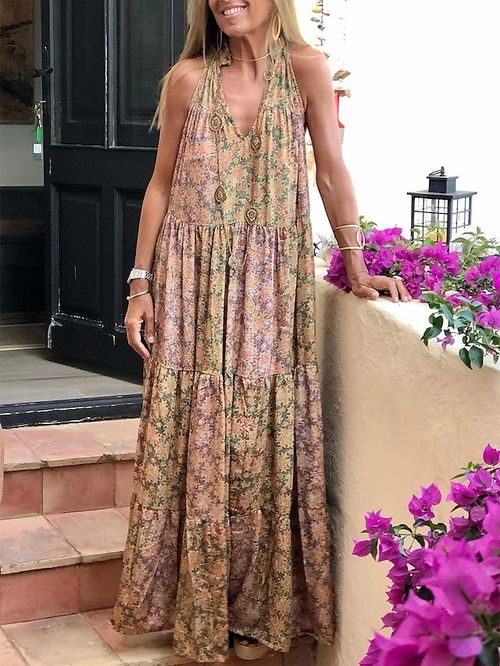 Women's Long Dress Maxi Dress Casual Dress Summer Dress Boho Dress Floral Bohemian Modern Outdoor Daily Holiday Ruffle Print Sleeveless Halter Dress Loose Fit Yellow Summer Spring S M L XL XXL
#9551557