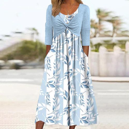 Casual Print Round Neck Midi Dress