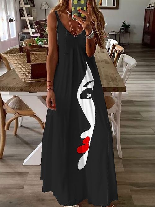 Women's Long Dress Maxi Dress Casual Dress A Line Dress Summer Dress Abstract Portrait Fashion Streetwear Outdoor Daily Vacation Print Sleeveless Strap Dress Slim Black Summer Spring S M L XL XXL
#9551562