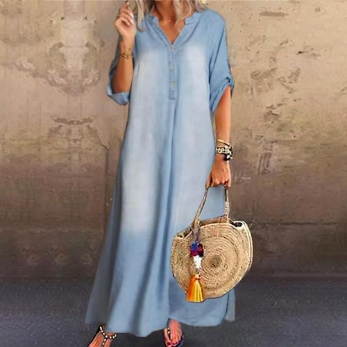 Blue Half Sleeve Maxi Dress