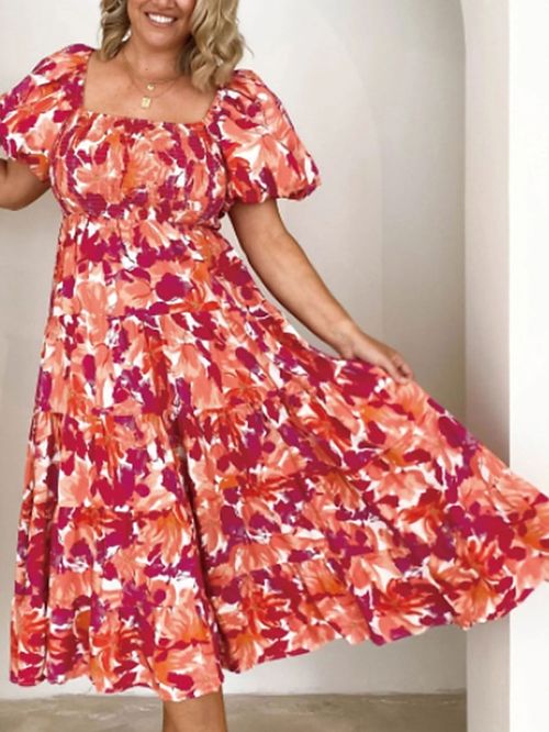 Women's Long Dress Maxi Dress Casual Dress Swing Dress A Line Dress Leaf Floral Fashion Streetwear Outdoor Daily Holiday Ruched Print Half Sleeve Off Shoulder Dress Regular Fit Light Green Pink Red
#9539912