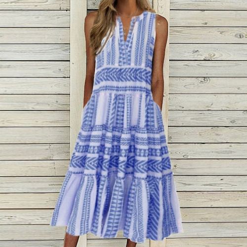 Chic Sleeveless Print Midi Dress