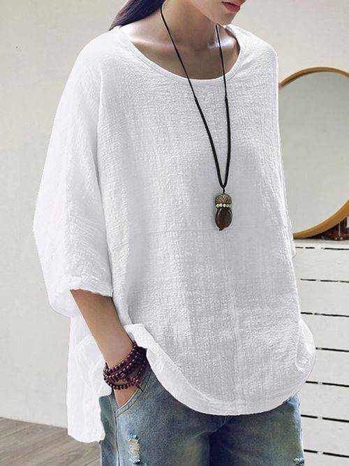 Solid Color Cotton Linen T-Shirt