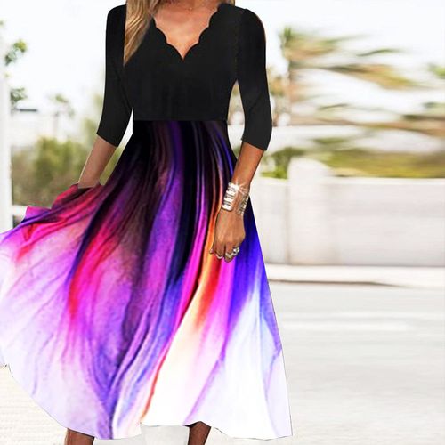 Special 3/4 Sleeve Print Midi Dress