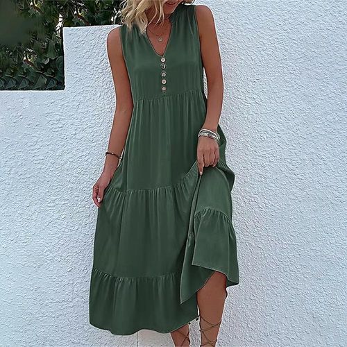 Sultry Green Plain Sleeveless Midi Dress