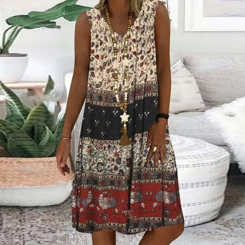 Boho Chic Sleeveless Multi-Color Prairie Mini Dress