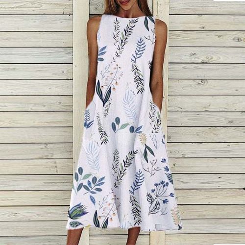 Trendy Sleeveless Round Neck Midi Dress