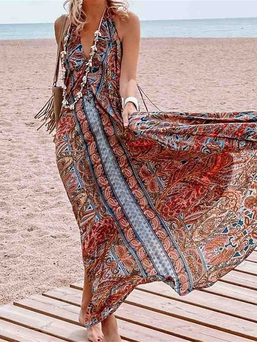 Women's Long Dress Maxi Dress Casual Dress Swing Dress Sundress Floral Streetwear Casual Daily Holiday Vacation Print Sleeveless Halter Dress Regular Fit Red Summer Spring S M L XL
#9532486