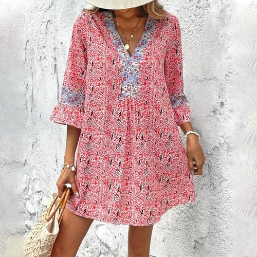 Sweet 3/4 Sleeve V-Neck Mini Dress