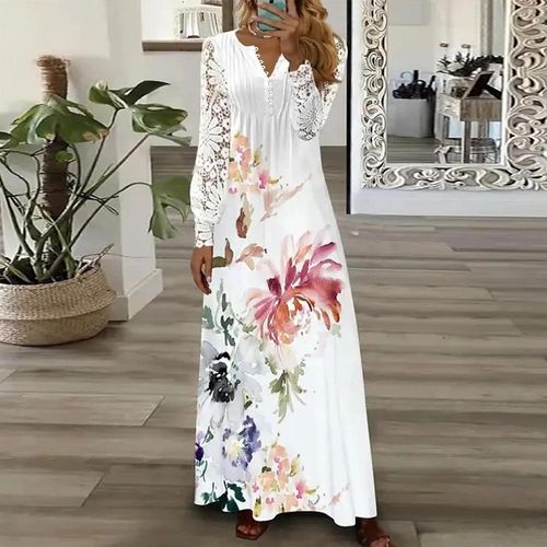 Chic Long Sleeve Print Maxi Dress