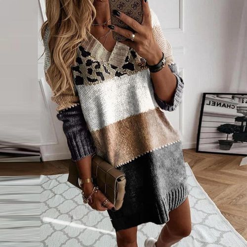 Cheetah Print Striped Mini Sweater Dress